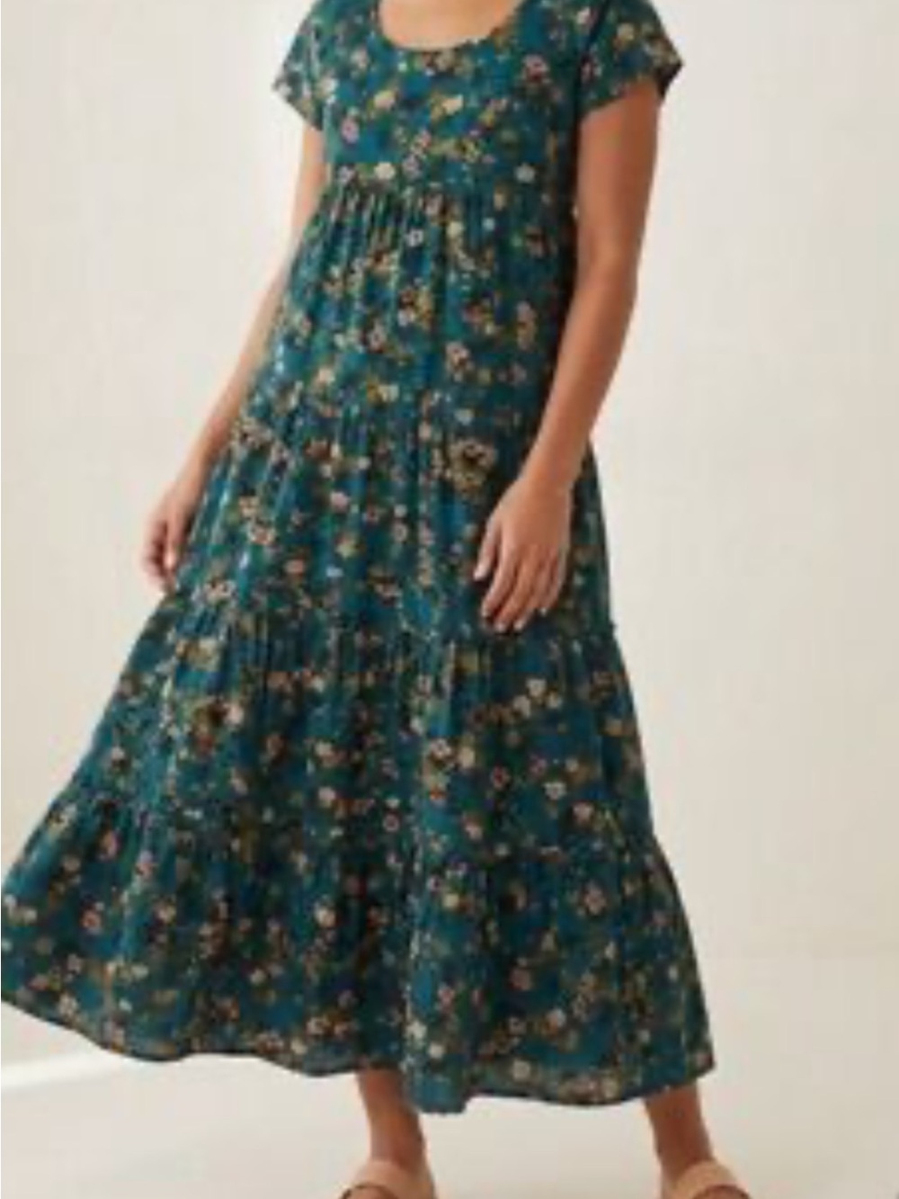 NATURAL LIFE Teal Floral Tiered Dress NWT